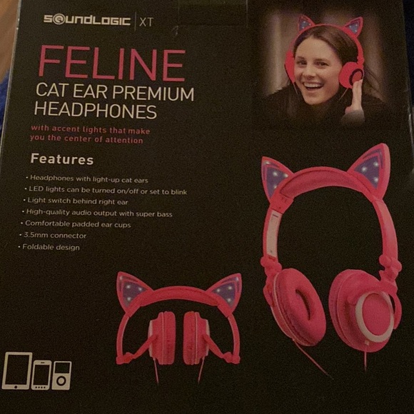 SoundLogic Feline Premium Cat Ear Headphones (Pink) - Picture 2 of 3